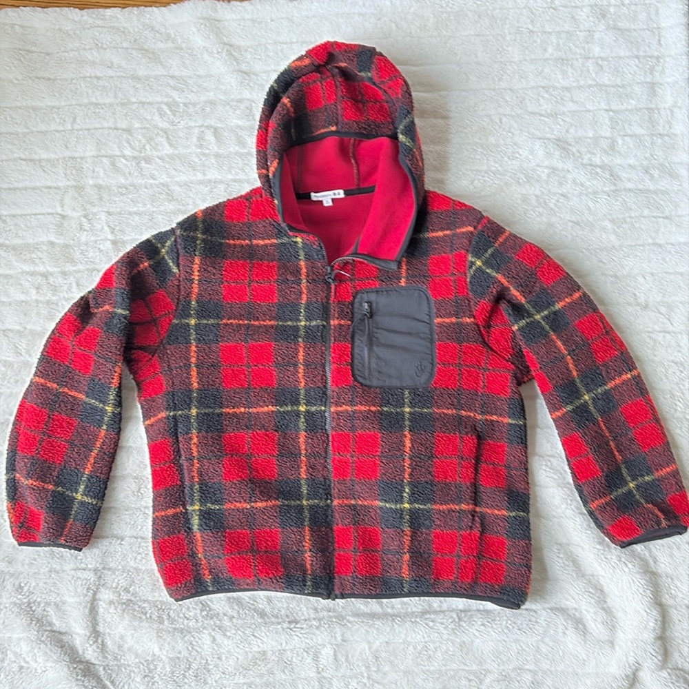 Red and green plaid zip up